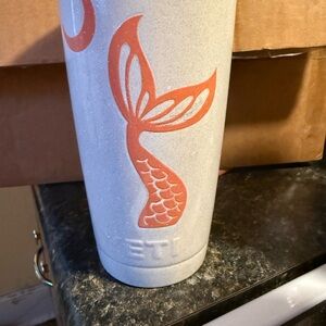 Yeti White Glitter Tumbler with Orange Mermaid Tail